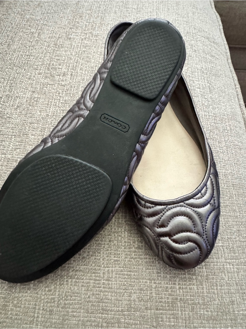 Coach Quilted Ballet Flats in Metallic Charcoal - Picture 2 of 2